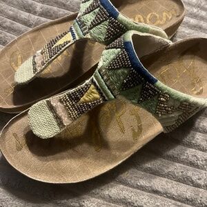 Sam Edelman Olivie Sandals Womens 7 Gold Beaded Thong Slides Slip On Summer